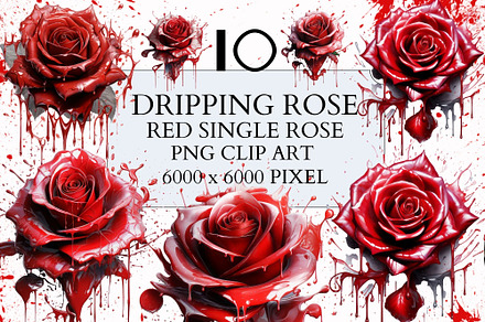10 dripping single red rose Clipart
