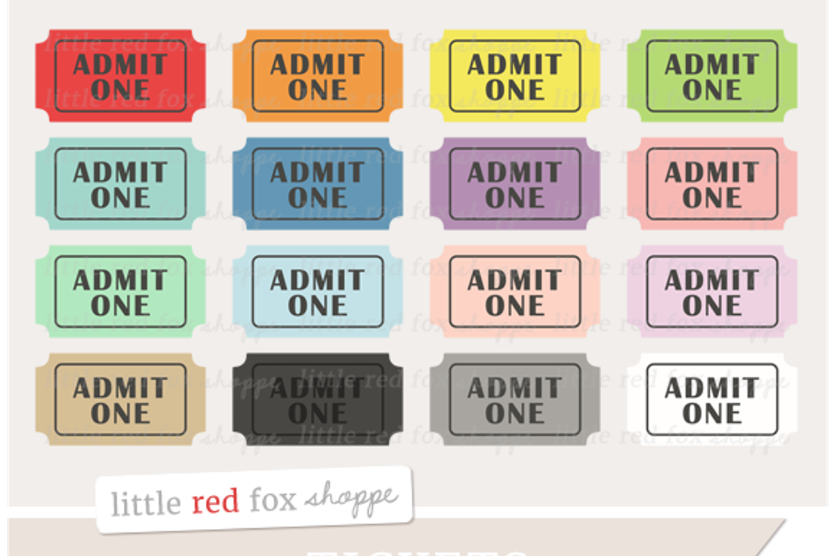 Admit One Ticket Clipart, an Illustration by Little Red Fox Shoppe