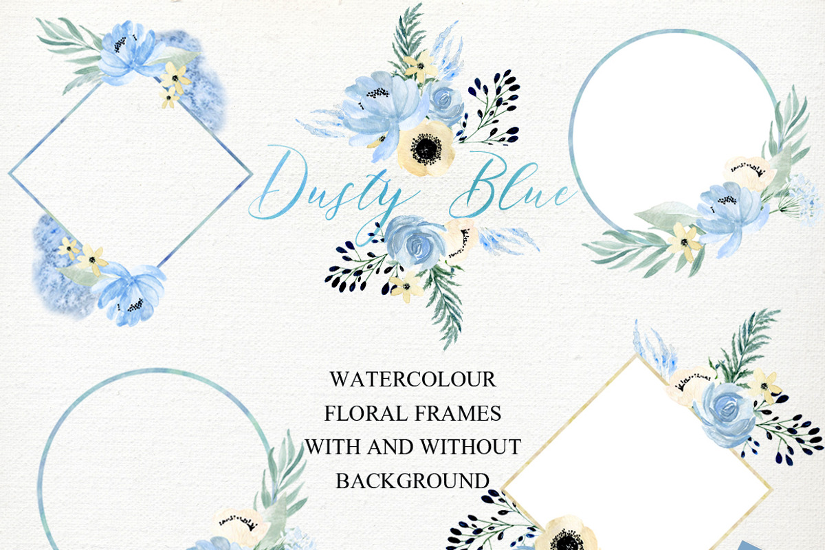 Dusty blue gold. Watercolor flowers, a Texture Illustration by LABFcreations (Photo 4 of 12)