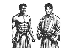 Martial artist in gi and shirtless, a Sport Illustration by AlexArt