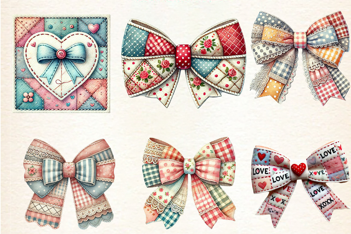 Patchwork Valentine's Day Bow, an Illustration by DreamArtGraphic (Photo 4 of 5)