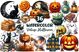 Vintage Halloween Clipart, an Illustration by Dream Creation