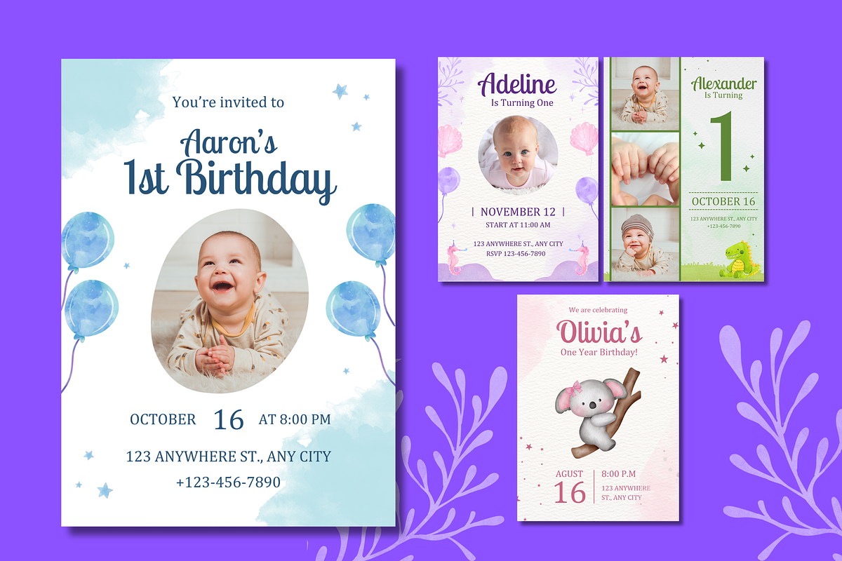 1st Birthday Invitations Templates, a Templates & Theme by TemplateCastleStore (Photo 2 of 9)