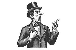 Lying Man with Long Nose Pointing, a Person Illustration by AlexArt