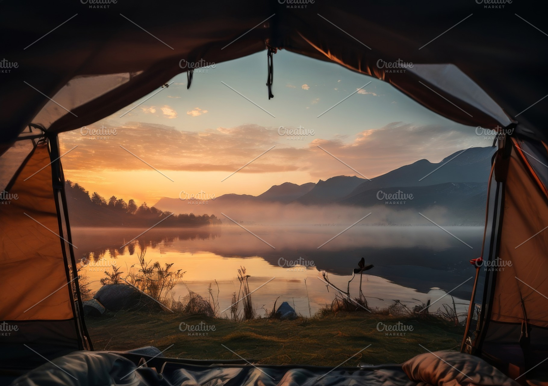 Camping Tent View of Lake and Mounta, a Nature Photo by Fascinadora