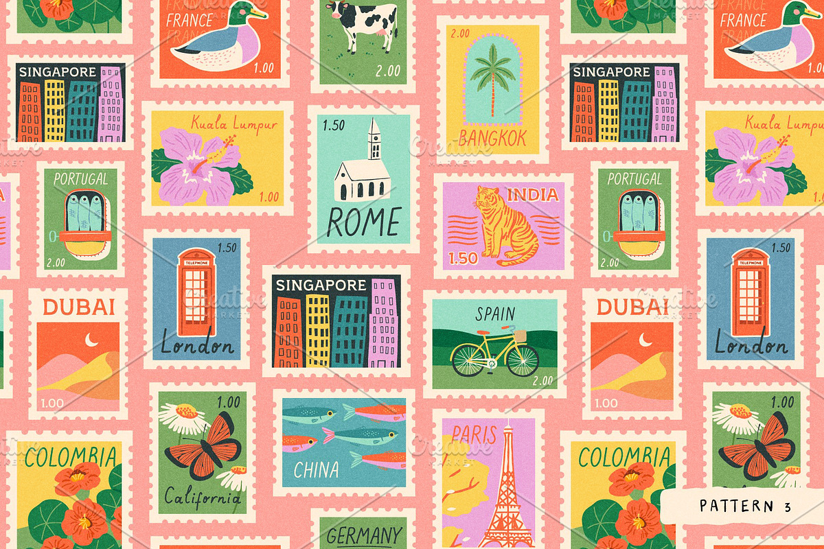 World Stamps: Graphics & Patterns, a Pattern Graphic by Dedraw Studio (Photo 5 of 10)