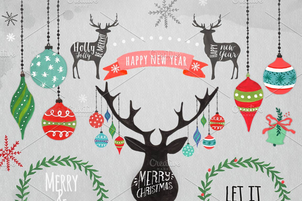 Christmas Clipart, Christmas ornamen, an Illustration by DigitalCloud (Photo 1 of 2)