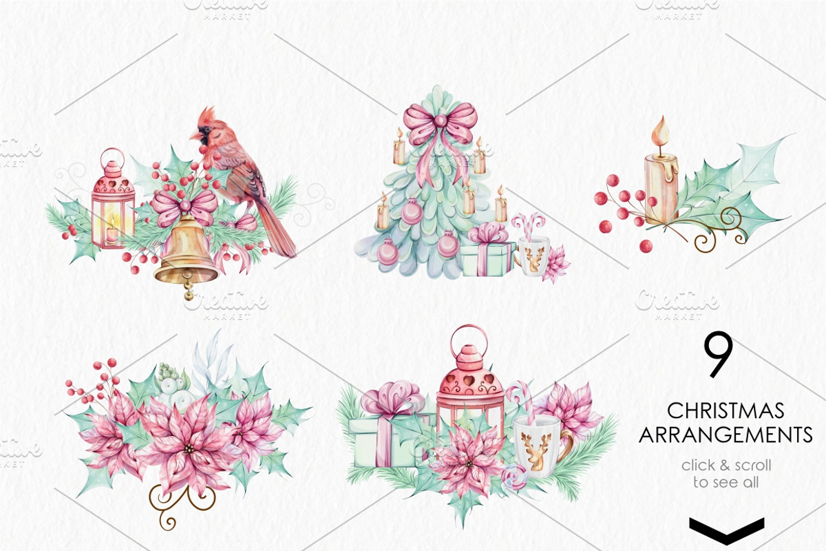 Watercolor Romantic Christmas, a Seasonal Illustration by katmonne (Photo 7 of 16)