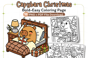 Capybara Christmas Coloring Pages, an Animal Illustration by Coco Bloom