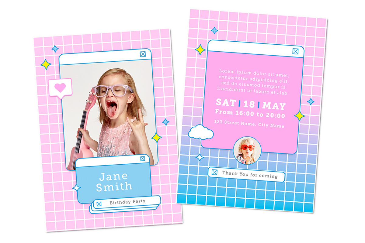 Kawaii Style Party Print Invitation, a Print Template by McLittle Stock (Photo 2 of 2)