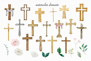 Watercolor Floral Cross Clipart