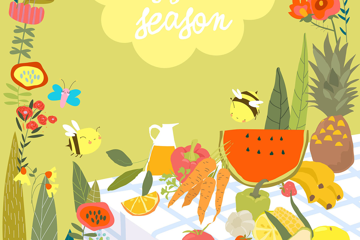 Table With Fruits and Vegetables, a Food Illustration by Maria Starus (Photo 2 of 3)