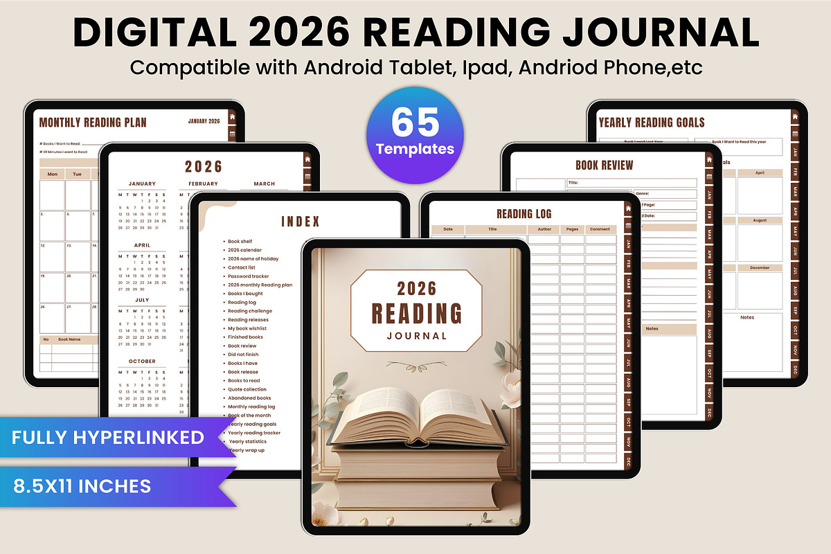 2026 Digital Reading Journal Bundle, a Stationery Template by Mustafiz (Photo 1 of 11)