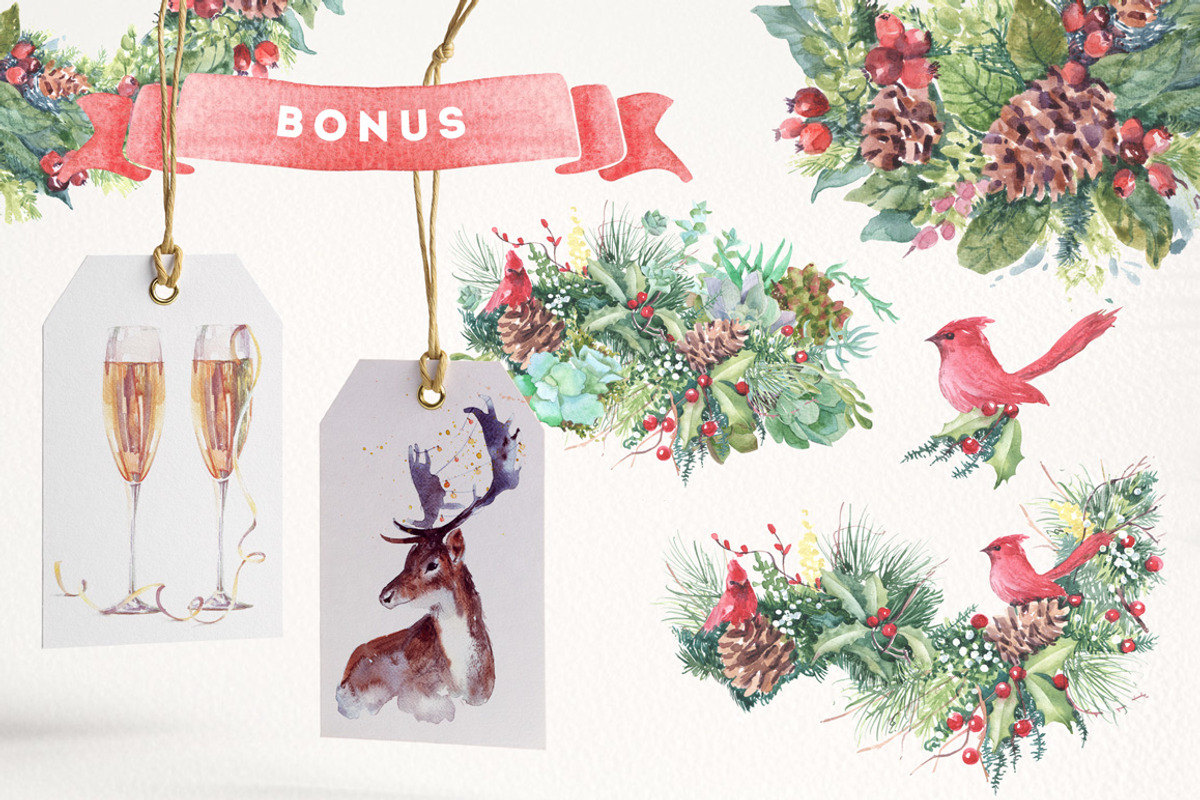 Christmas watercolor wreaths, a Decorative Illustration by soolima (Photo 9 of 9)