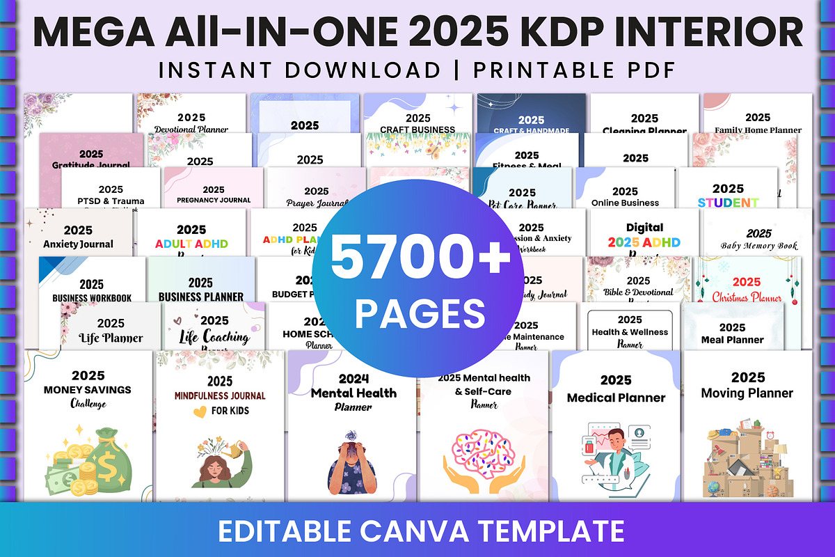 Mega All-In-One 2025 KDP Interior, a Stationery Template by Shumaya (Photo 1 of 6)