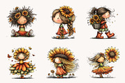 Whimsical Sunflower Girl Clipart, a Seasonal Illustration by Designworld (Thumbnail 3 of 9)