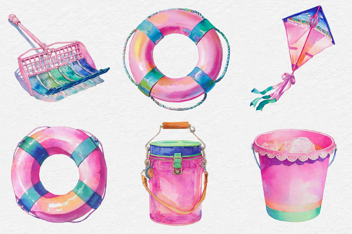 Watercolor Beach Clipart, an Illustration by DreamCafeArt (Photo 4 of 7)