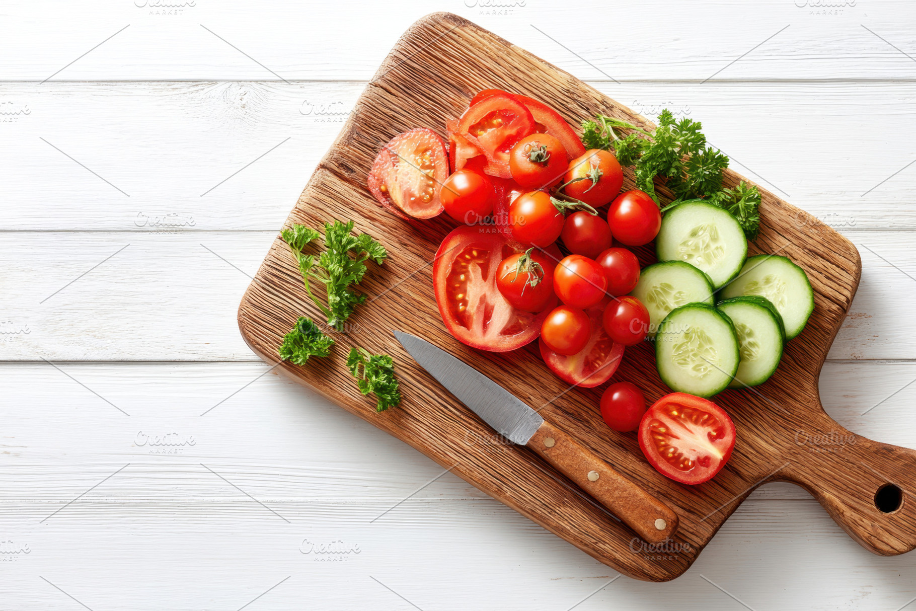 Fresh vegetables on a wooden cutting board, a Food & Drink Photo by AlyaAnd