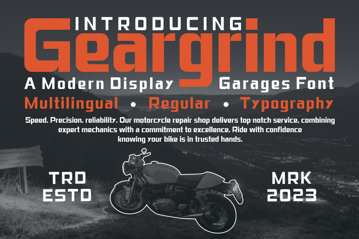 Geargrind - A Modern Display Font, a Sans Serif Font by Marvadesign (Photo 1 of 5)