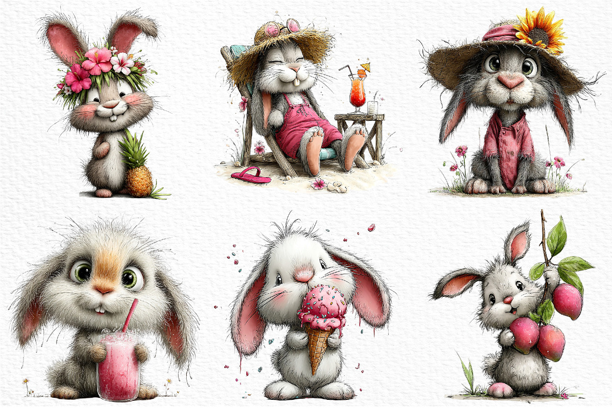 Whimsical Summer Bunny Clipart, an Illustration by Craft Nest (Photo 4 of 12)