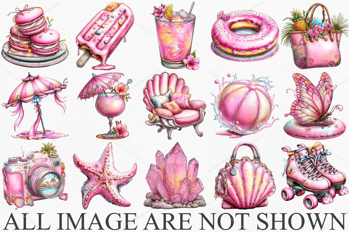 Whimsical Pink Summer Poolside Clipa, a Seasonal Illustration by Canvas Craft (Photo 3 of 7)