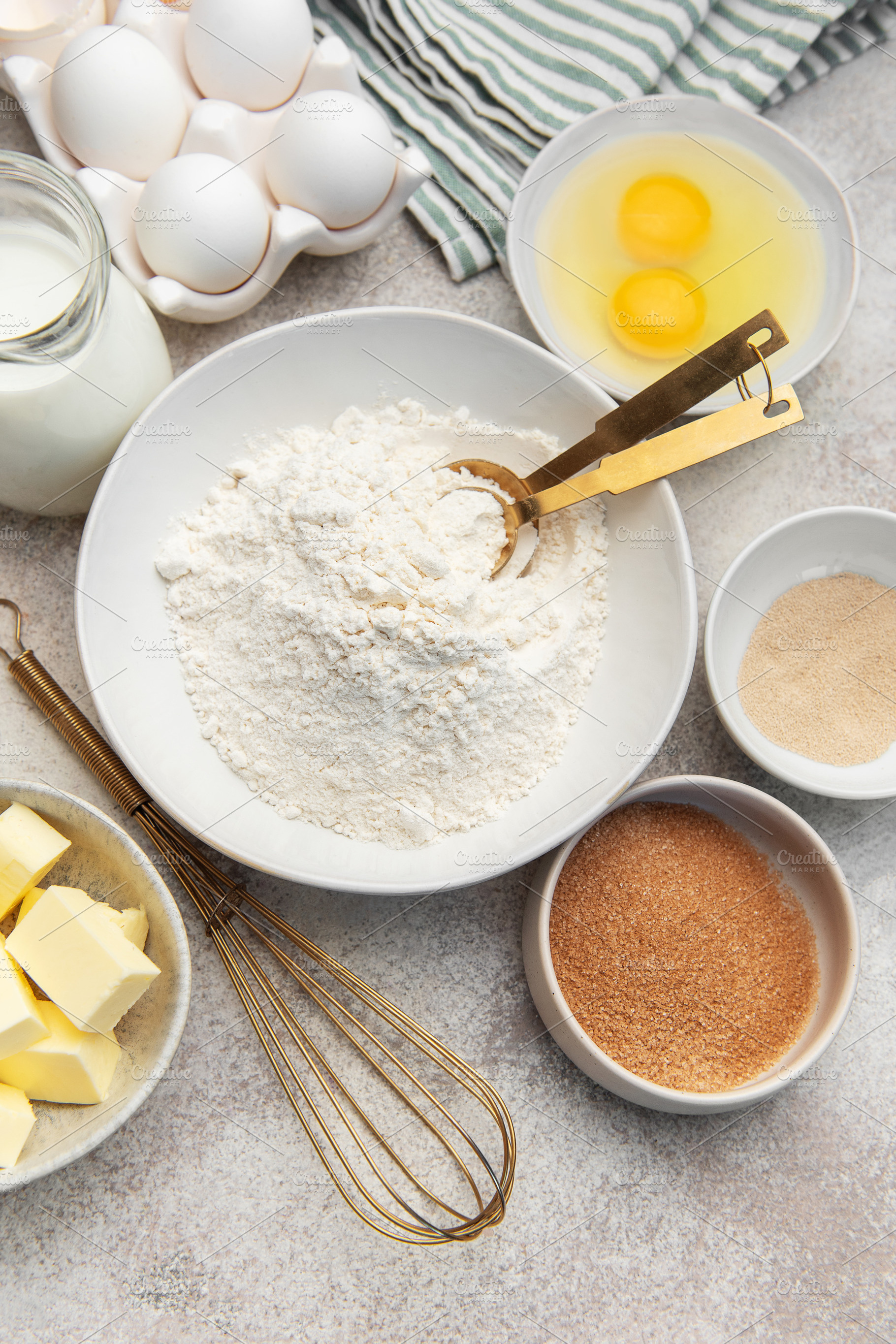 Baking ingredients for preparing dough or pastry, a Food & Drink Photo by Olena Rudo
