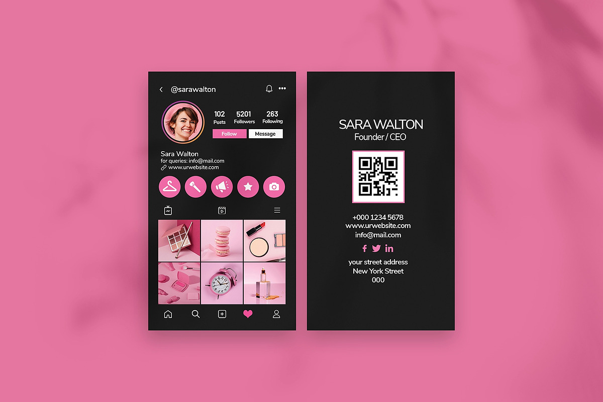 Dark Theme Instagram Business Card, a Business Card Template by Saman Osama (Photo 1 of 5)