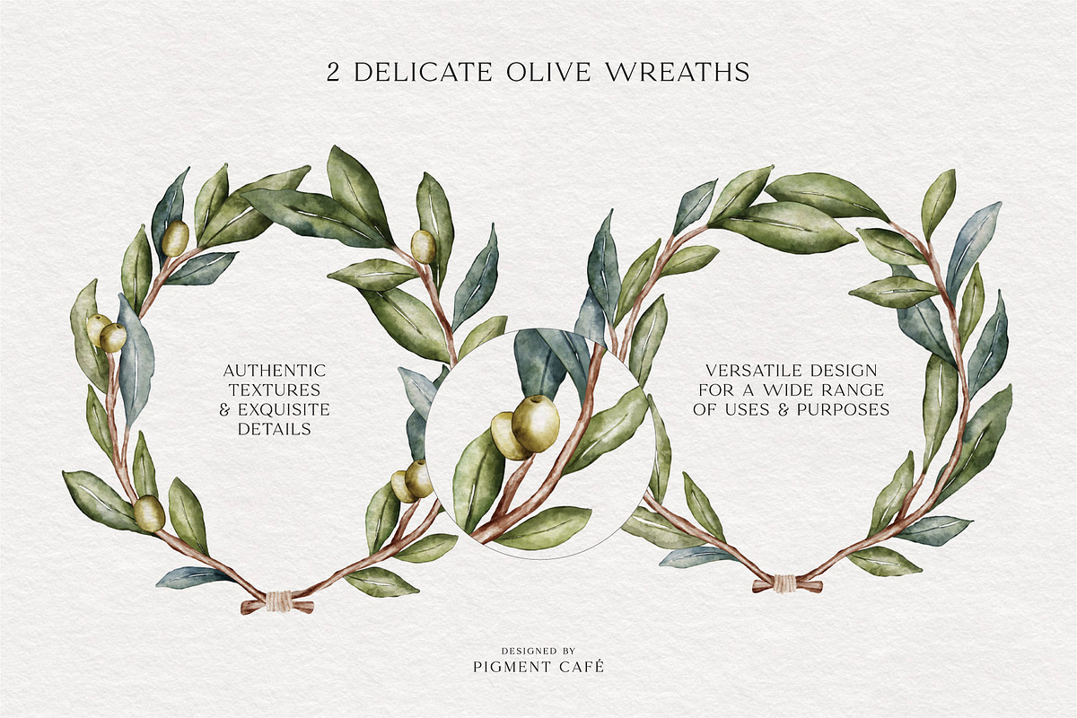 Watercolor Olive Branches & Wreaths, a Decorative Illustration by Pigment Café (Photo 3 of 8)
