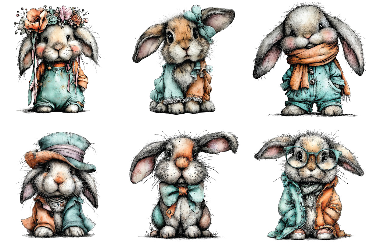 Whimsical Bunny Easter Clipart, an Illustration by CraftArtStudio (Photo 3 of 6)