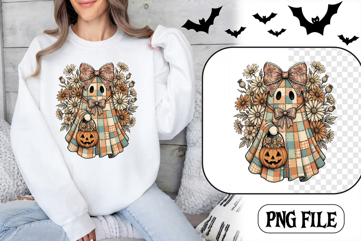 Cute ghost with pumpkin basket, a Seasonal Illustration by CrexoraLab (Photo 1 of 4)