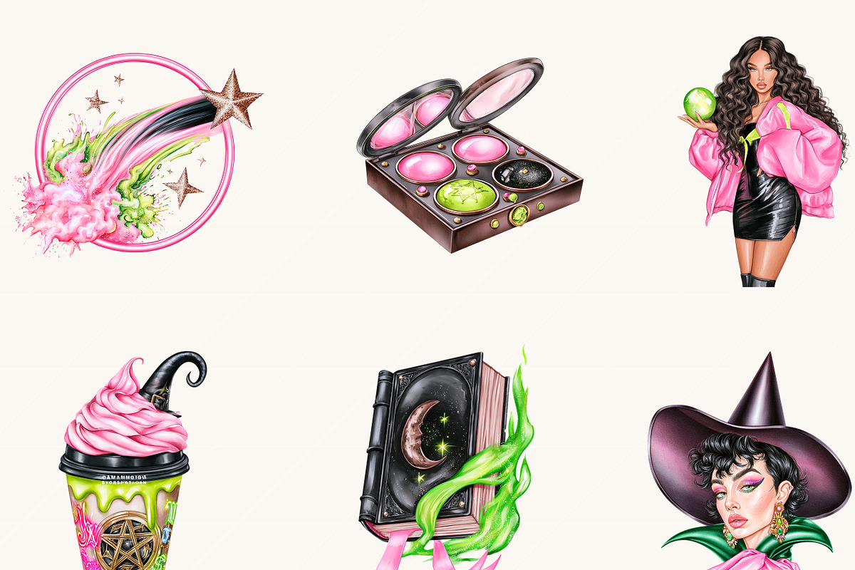 Neon Witch Clipart Bundle, a Seasonal Illustration by BusyDaydesign (Photo 6 of 9)