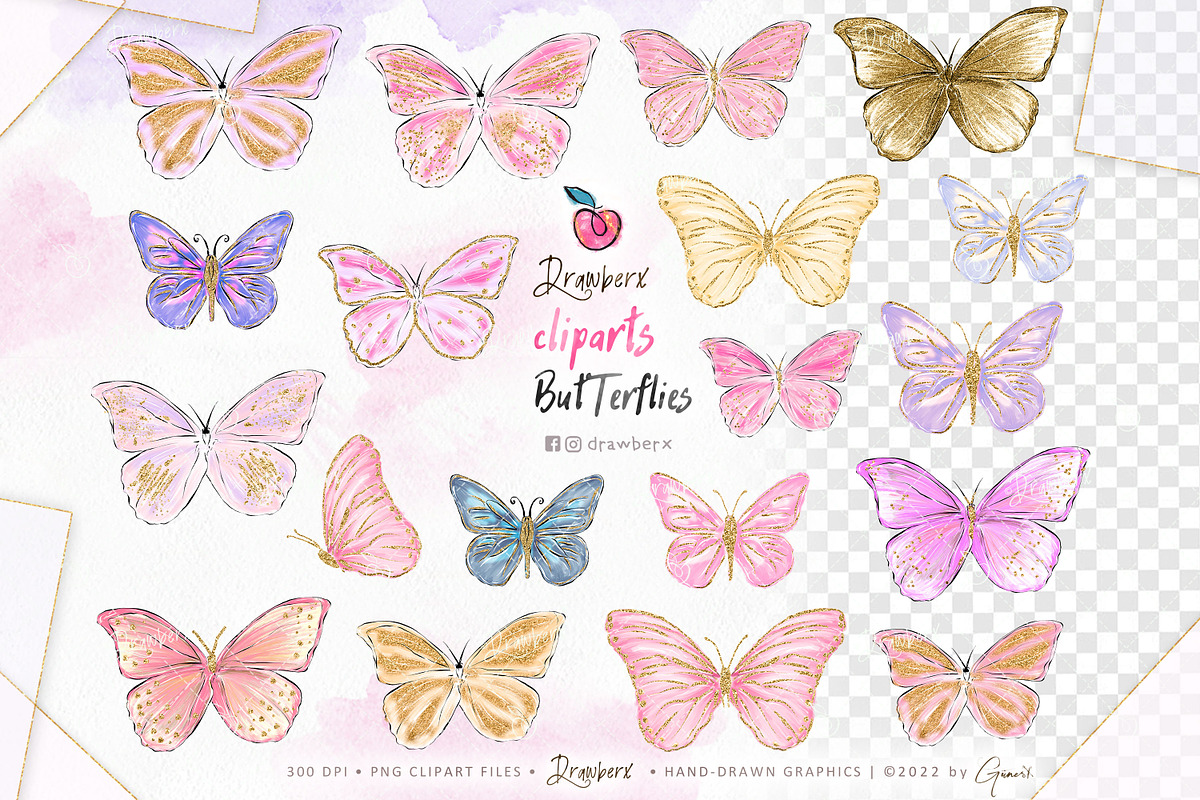 Butterfly Clipart, Spring wings 001, an Illustration by Drawberx (Photo 3 of 7)