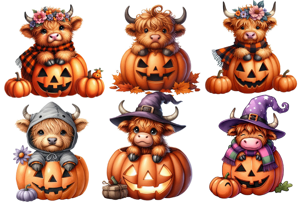 Halloween highland cow clipart, an Illustration by Designworld (Photo 4 of 6)