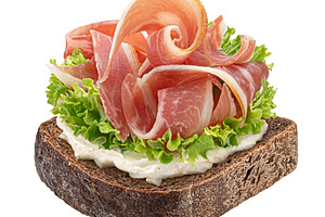 Rye bread with smoked bacon or pork, a Food & Drink Photo by Max Lashcheuski