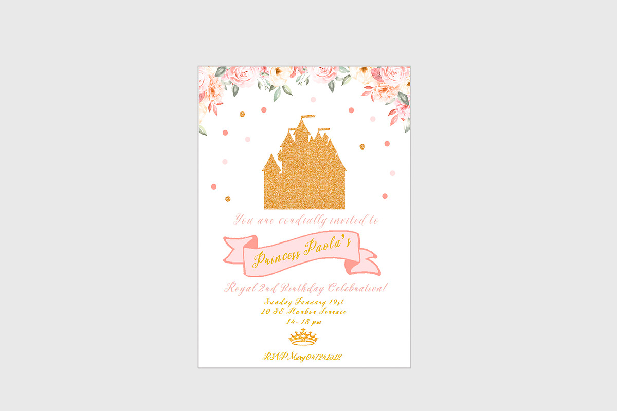 Princess Castle Birthday Invitation, an Invitation Template by mpcprintables (Photo 2 of 3)