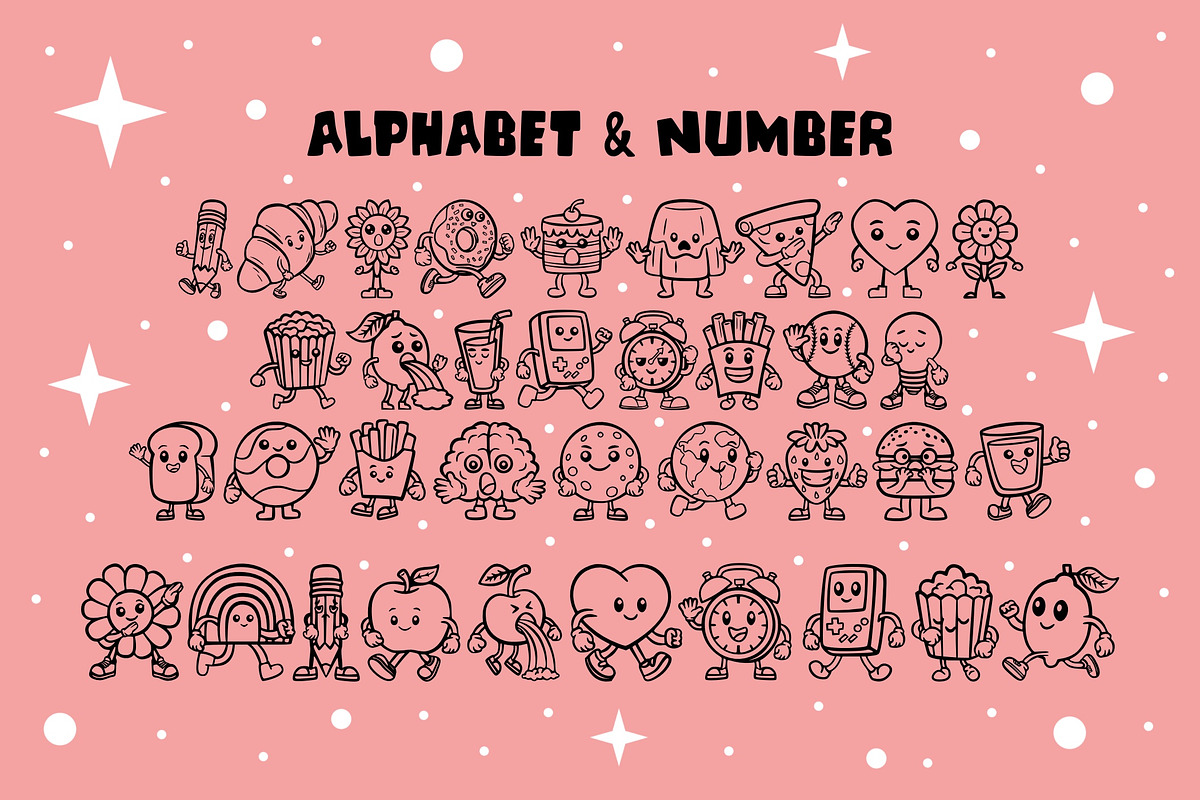 Retro Cartoon OTF Dingbats Font, a Symbol Font by DREAMs Soul G. (Photo 2 of 2)