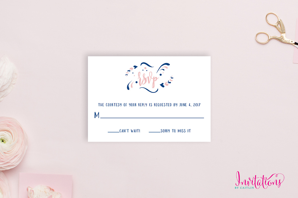 Blush & Blue Wedding Invitation Set, an Invitation Template by Invitations by Caitlin (Photo 3 of 3)
