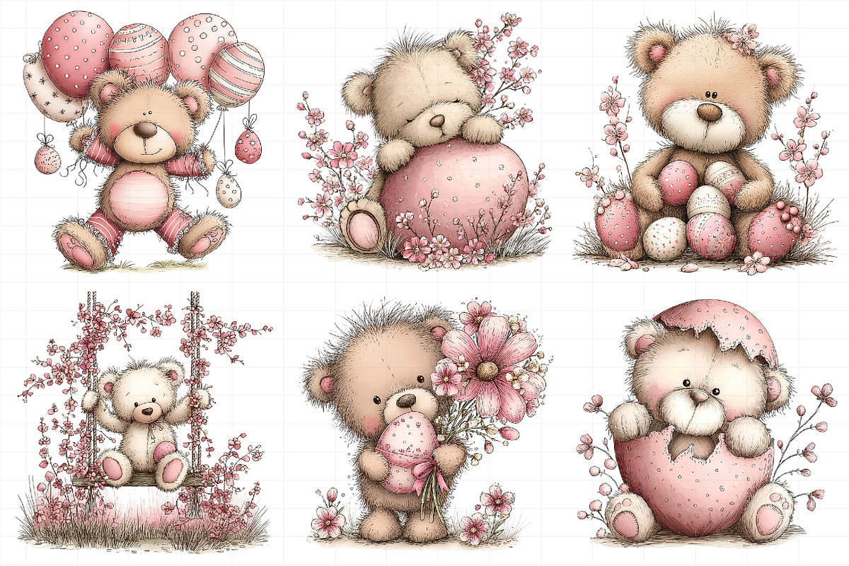 Whimsical Easter Teddy Bear Clipart, an Illustration by Daily.Designs (Photo 6 of 7)