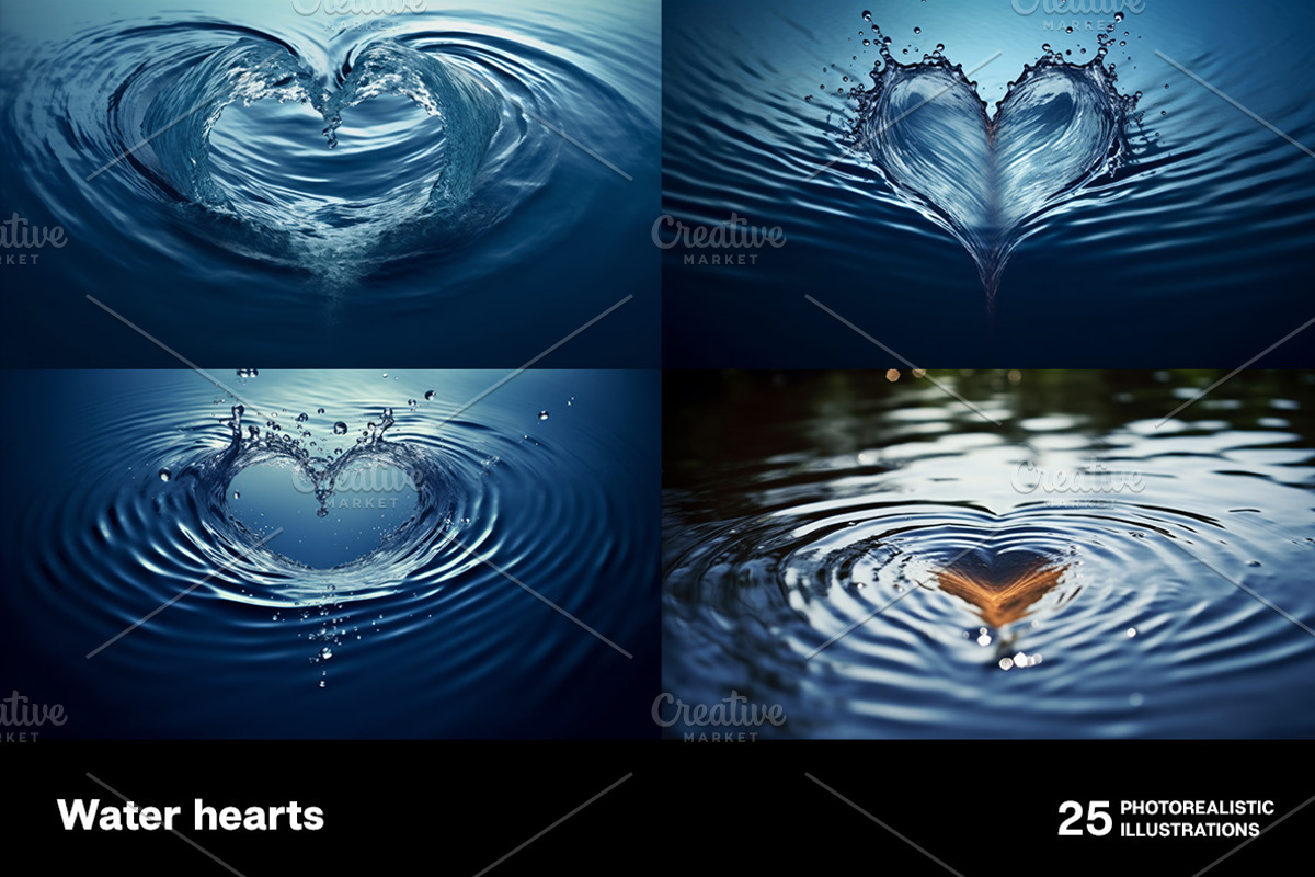 Water hearts. 25 images, a Nature Photo by Handmadefont (Photo 8 of 10)