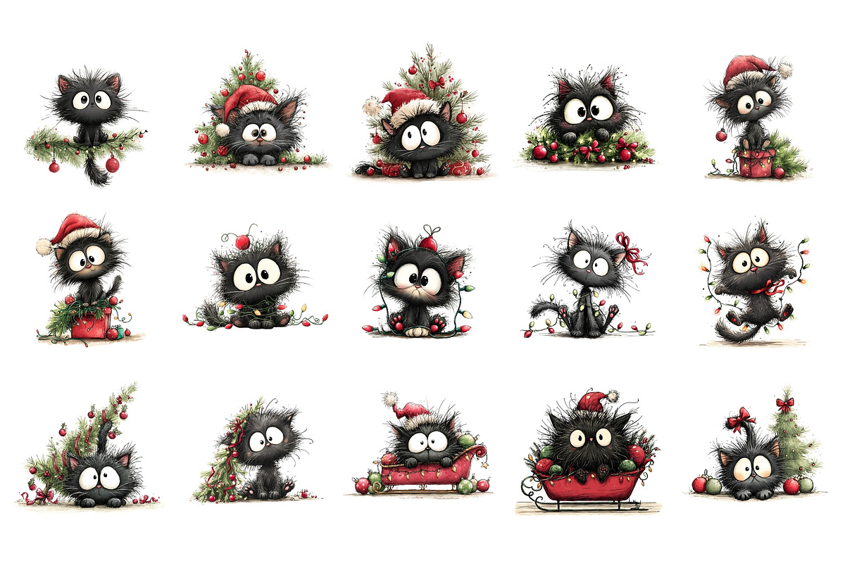 Whimsical Christmas Cats PNG, a Seasonal Illustration by Nicolle's Colorful Art (Photo 6 of 6)