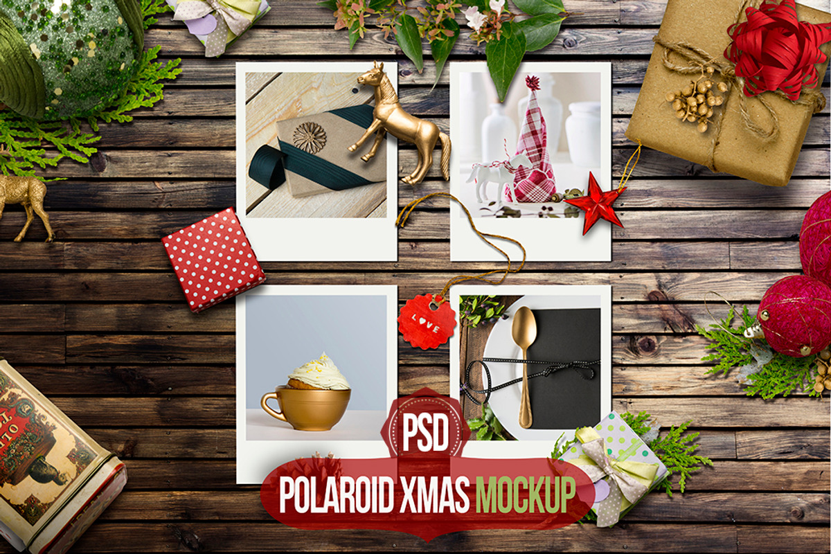 Polaroid Xmas mockup PSD, a Product Mockup by JAY MID IMAGE (Photo 1 of 2)