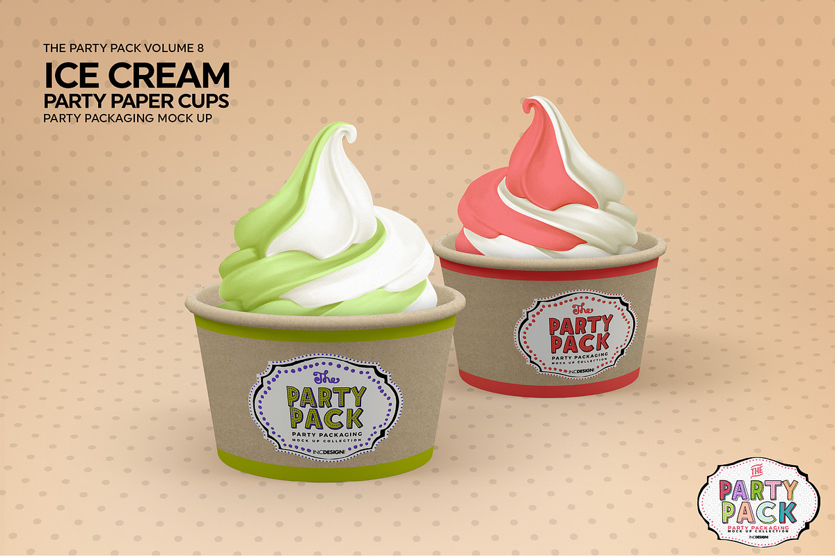 Party Ice Cream Paper Cup Mockup, a Cups & Container Mockup by INCDesign (Photo 4 of 7)