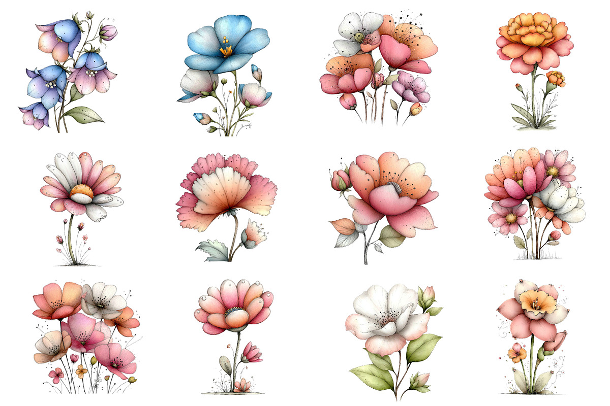 Whimsical Spring Wildflower Clipart, an Illustration by Dream Creation (Photo 3 of 6)