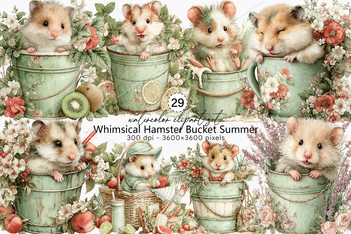 Whimsical Hamster Bucket Summer PNG, an Illustration by Canvas Craft (Photo 1 of 7)