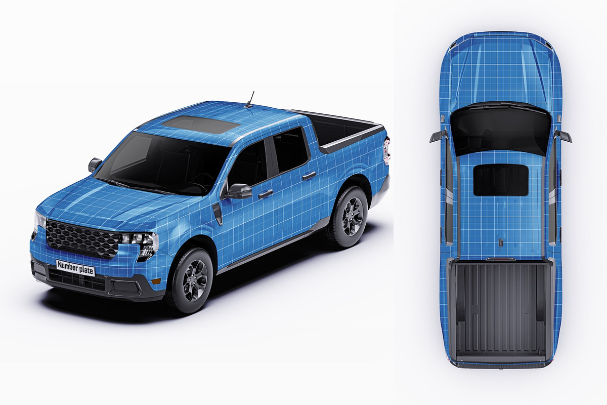 2025 Compact Pickup Truck Mockup Set, an Advertising Mockup by Halal Graphic Studio (Photo 13 of 16)