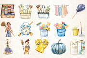 Watercolor Housekeeping Clipart, an Illustration by Rose Art (Thumbnail 2 of 7)