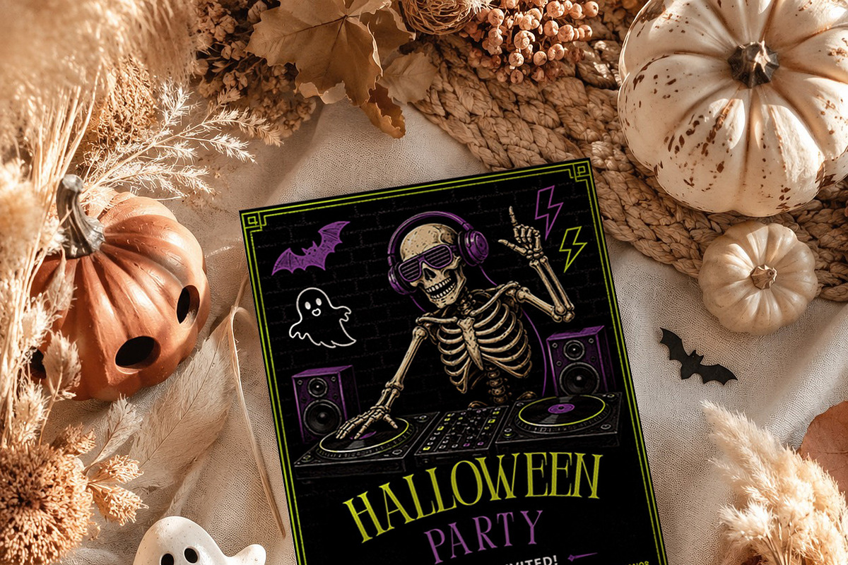 Halloween Skeleton DJ Party Template, an Invitation Template by Arslan (Photo 4 of 5)