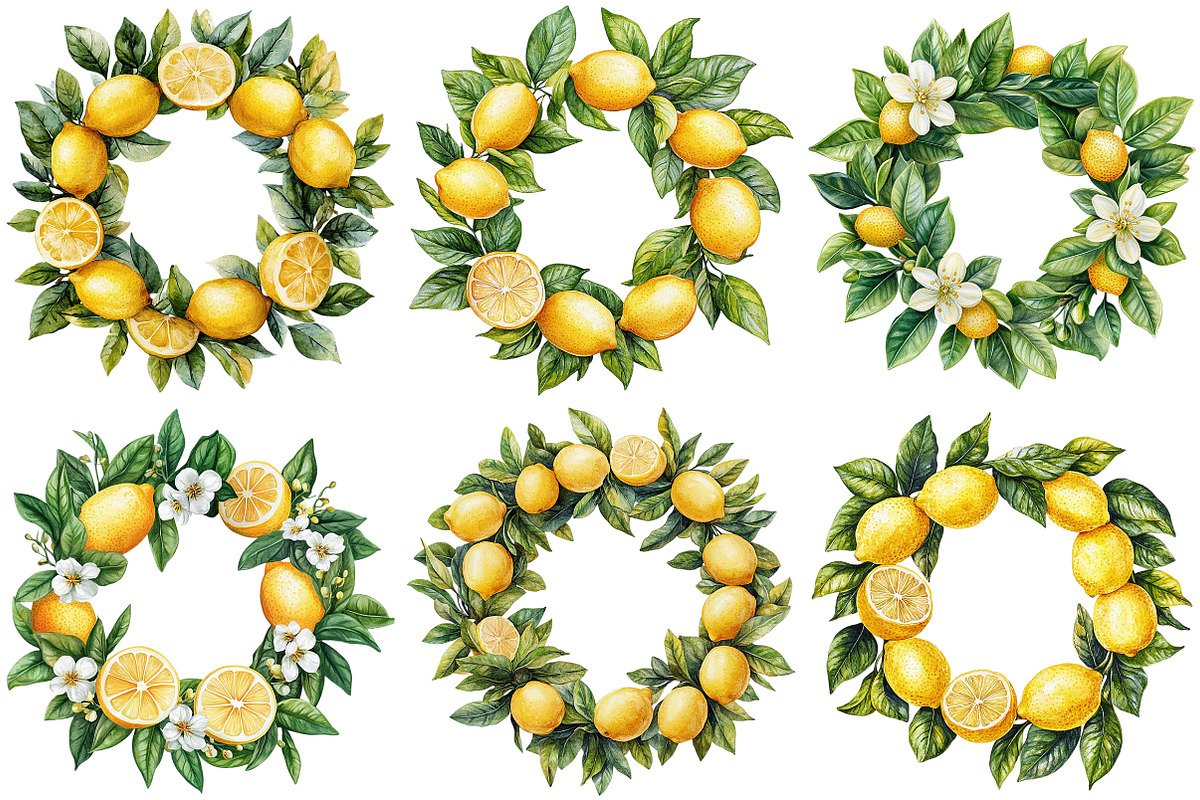 Watercolor Lemon Wreath Clipart, an Illustration by Craft Nest (Photo 6 of 7)