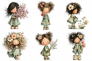 Girl and Flower Clipart Kids, an Illustration by Daily.Designs (Thumbnail 7 of 8)