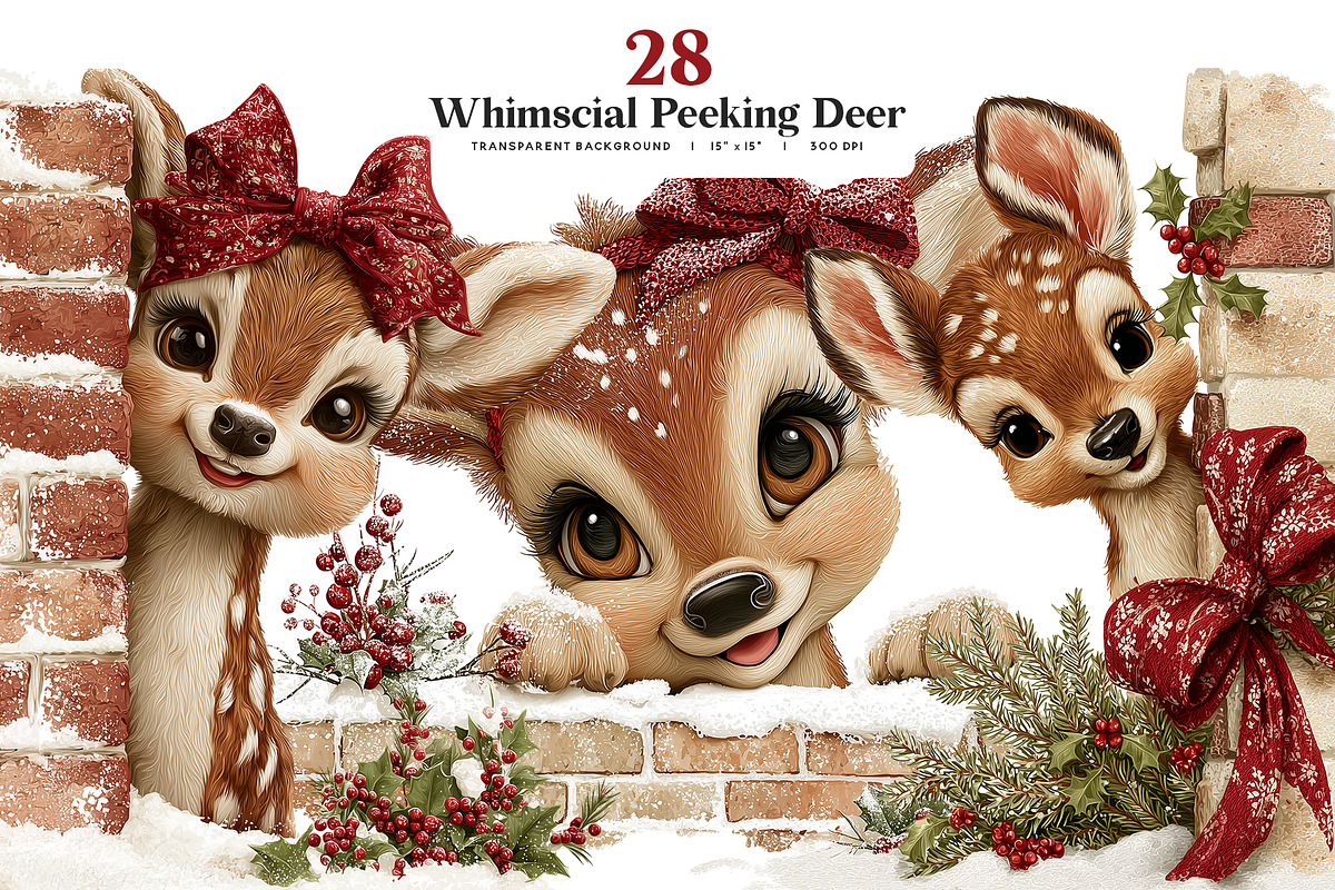 Whimsical Peeking Deer Clipart, a Seasonal Illustration by Bijou Bay (Photo 1 of 3)